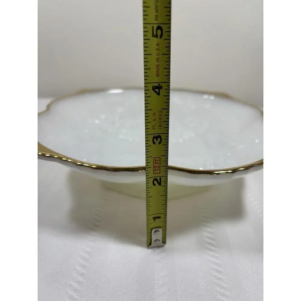 Anchor Hocking Milk Glass Harvest Grape Bowl w/ Gold Trim 9” Vintage